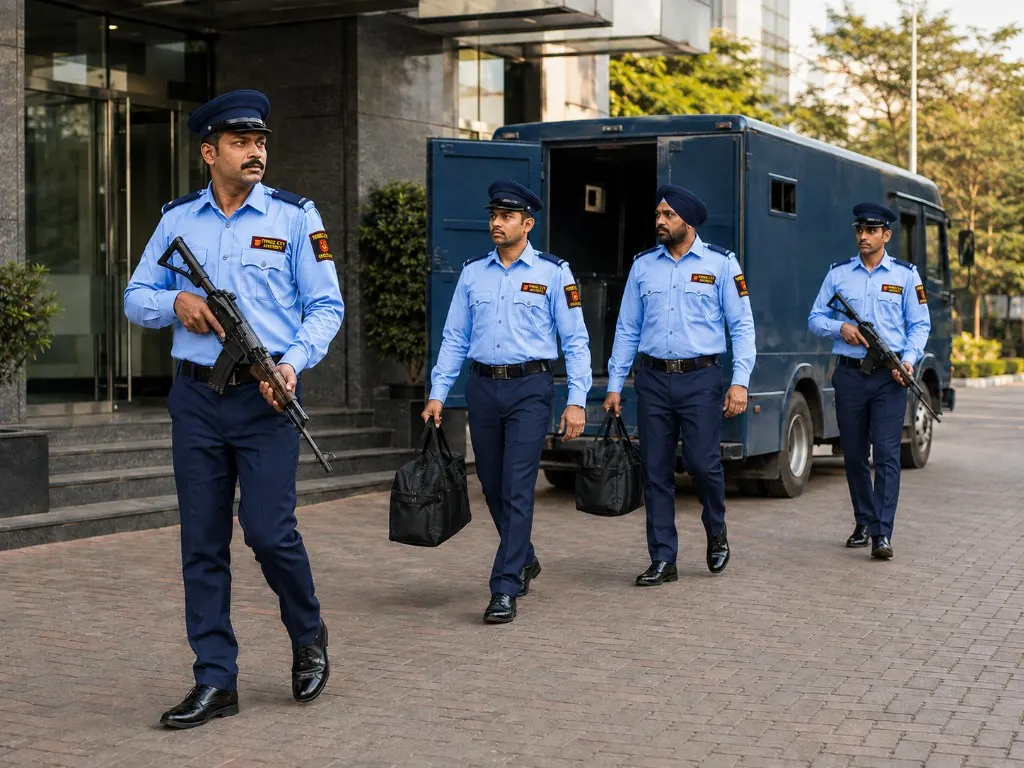 Three Eyes Security Services armed escort team with armored transport detail