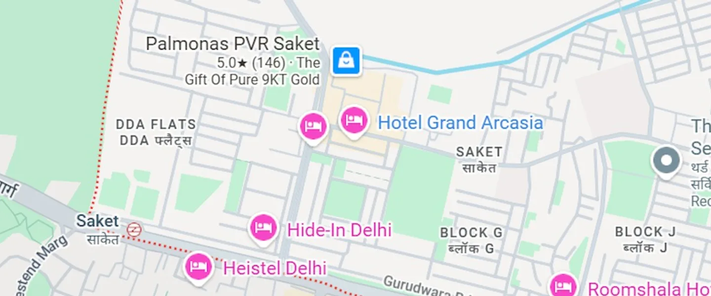 Map of Saket, New Delhi — Three Eyes Security guard deployment zone